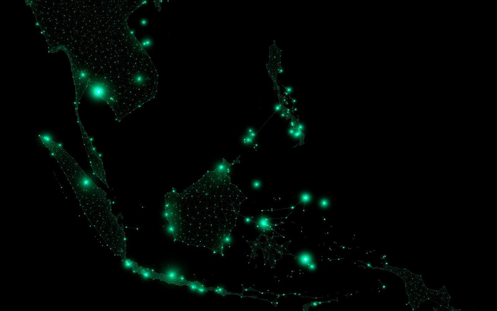 Glowing network map of Southeast Asia showing sourcing and processing nodes